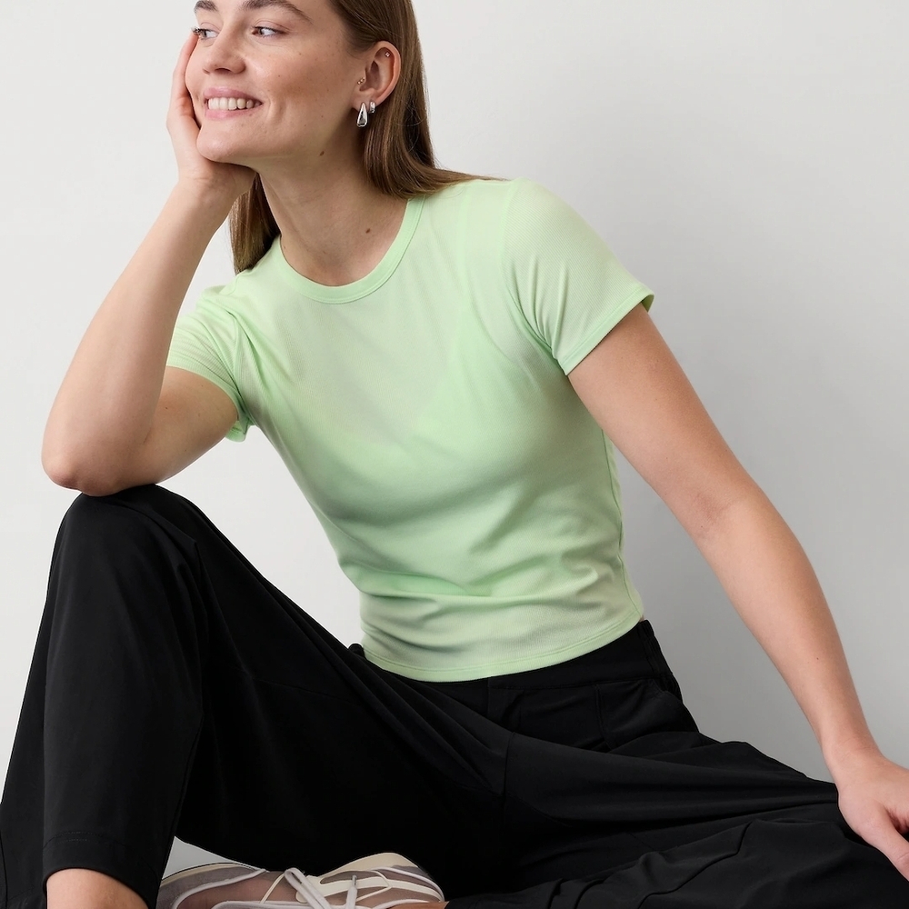 Athleta Mint Tint Signature Rib Crop Tee